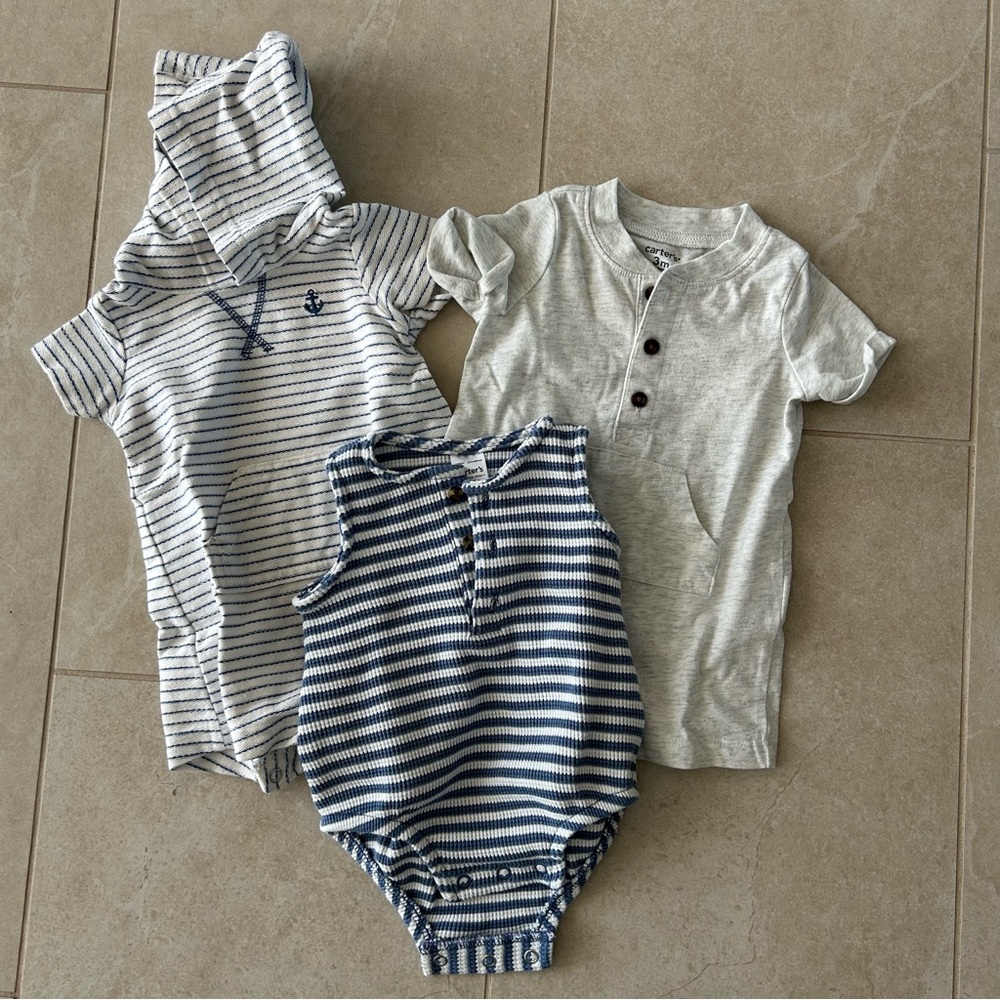 Carter's Navy and Gray Striped Bodysuit Set